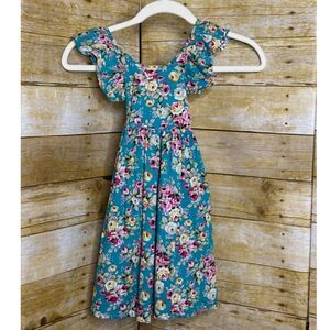 CHICABOO BOUTIQUE FLORAL PRINT ADJUSTABLE FIT & FLARE COTTON RUFFLE DRESS SIZE 6